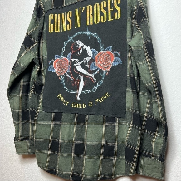 Upcycled Guns N' Roses Sweet Child of God Long Sleeve Hooded Flannel - Picture 2 of 6